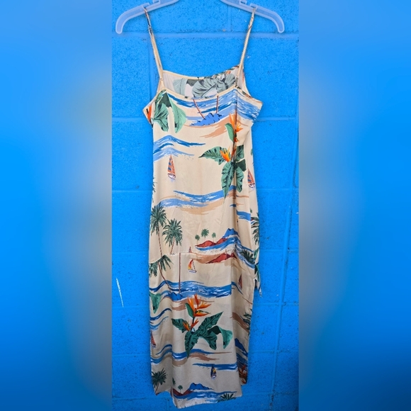 The Games We Play Tropical Print Spaghetti Strap mulletDress 100% Silk Sz Small - Picture 12 of 15